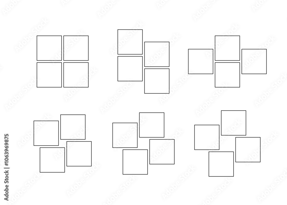 Frame collage from square shape for photo, image template line set. Mood board layout, background. Gallery grid, mosaic puzzle border. Vector outline illustration Frame collage from square shape for photo, image template line set. Mood board layout, background. Gallery grid, mosaic puzzle border. Vector outline illustration