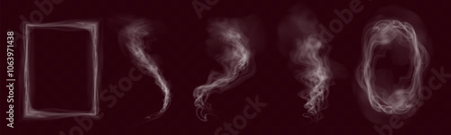 White smoke, vape, fog, smog. Illustration of smoke on a transparent background.
