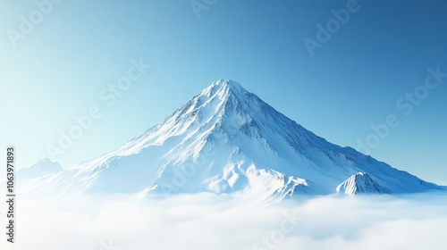 Majestic snow-capped mountain peak surrounded by clouds under a clear blue sky.