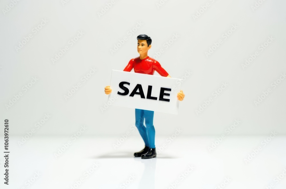 toy man holding a sign with the text (Sale) toy man holding a sign with the text (Sale)