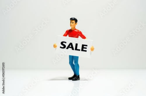 toy man holding a sign with the text (Sale)