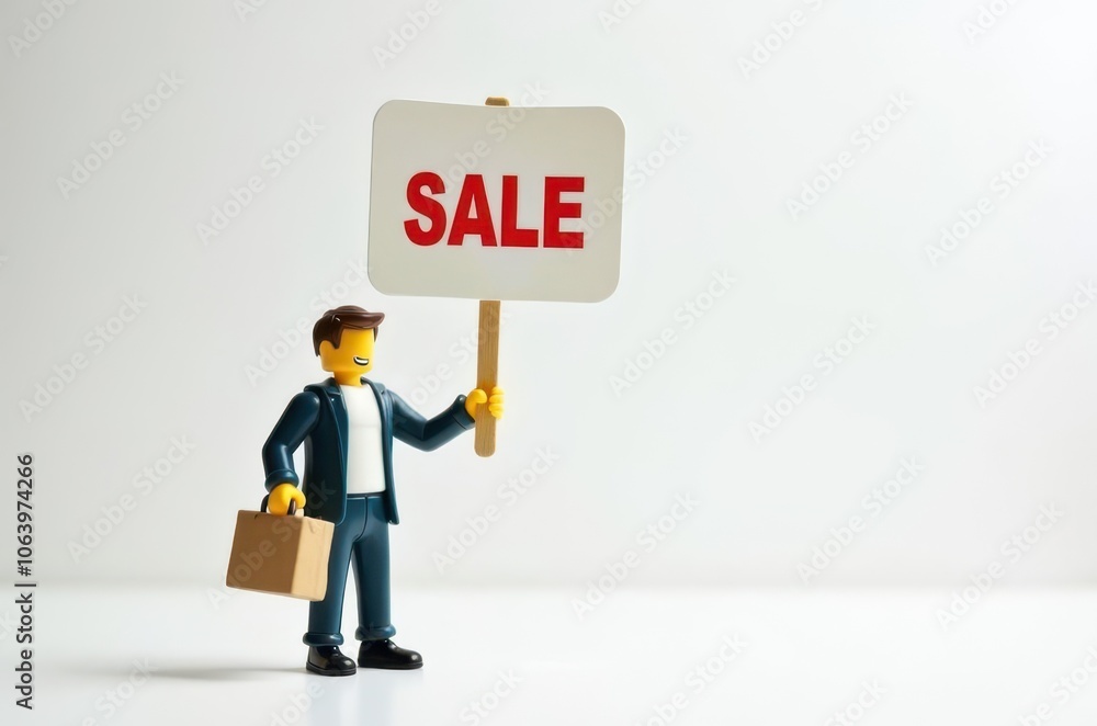 toy man holding a sign with the text (Sale) toy man holding a sign with the text (Sale)