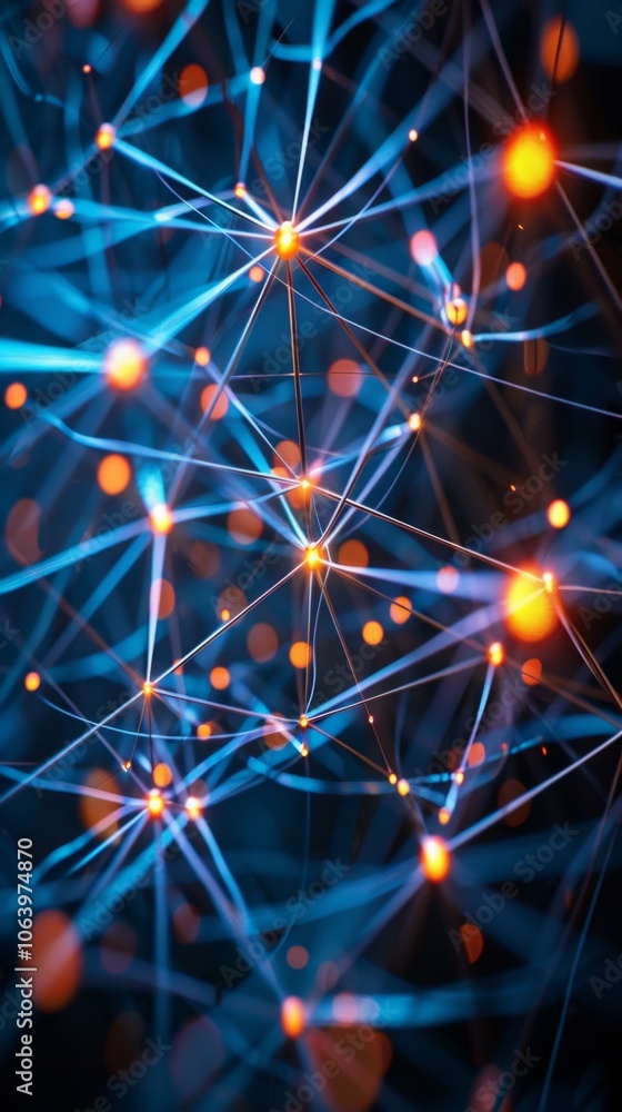 Innovative network of interconnected devices illuminating global connectivity through vibrant blue and orange connections Innovative network of interconnected devices illuminating global connectivity through vibrant blue and orange connections