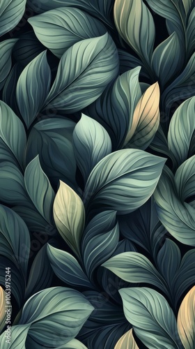 Wallpaper Mural Vibrant tropical leaves in green and blue on a dark background Torontodigital.ca