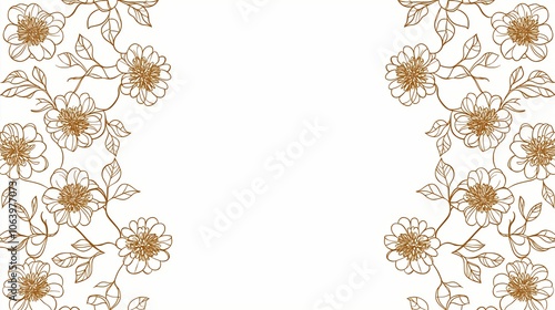 Floral border with a white background. The flowers are drawn in brown. The border is very thin and delicate