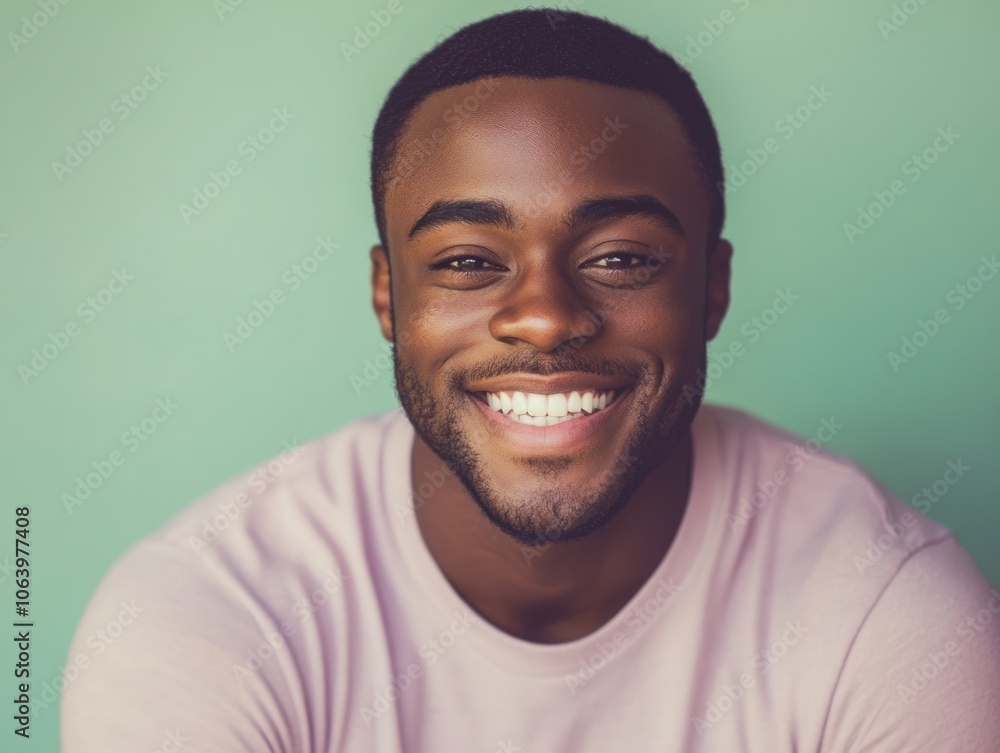 A smiling man with a joyful expression against a light green background. A smiling man with a joyful expression against a light green background.