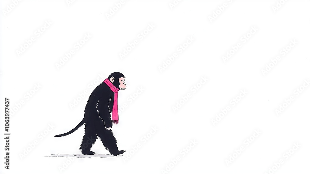 Monkey in Snow with Pink Scarf Monkey in Snow with Pink Scarf