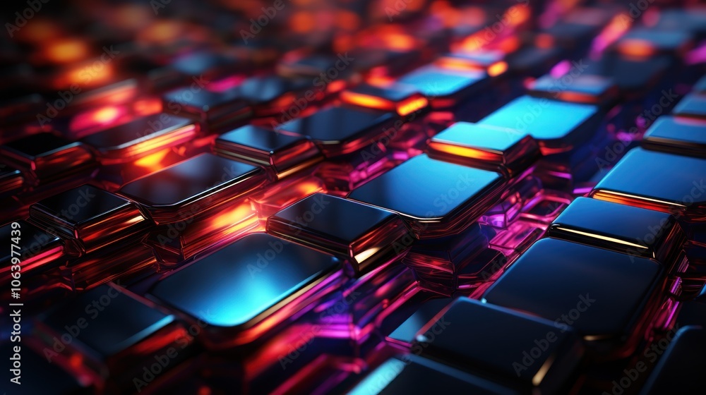 Abstract close-up of colorful, reflective geometric shapes creating a vibrant pattern. Abstract close-up of colorful, reflective geometric shapes creating a vibrant pattern.
