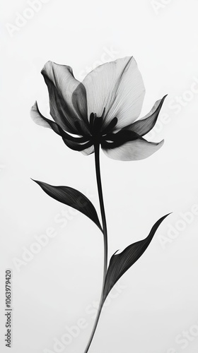 Wallpaper Mural Single Black Flower on Bright White Background, Minimalist Still Life Photography Generative AI Torontodigital.ca