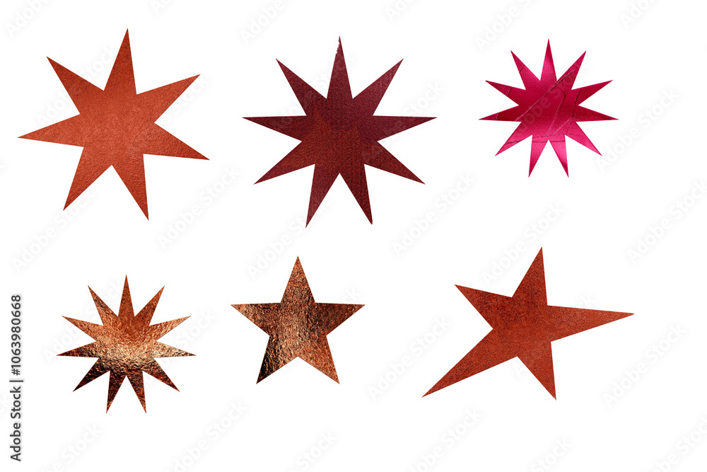 Various shapes of stars in a metallic style. Various shapes of stars in a metallic style.