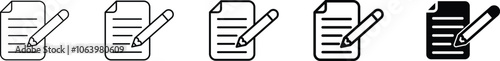 Set of 5 Writing icon - 1 Silhouette - 1 unexpanded vector - Notepad icon, writing pad, paper with pencil representing notes forms business contracts transparent background, noting, writing material