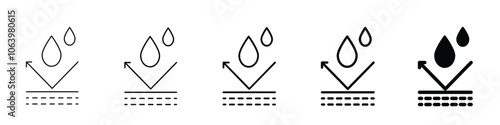 Set of 5 Water proof icon - 1 Silhouette - 1 unexpanded vector - Vector image of a water-resistant icon, indicating sun protection, water resist, waterproof, water shield, water protection