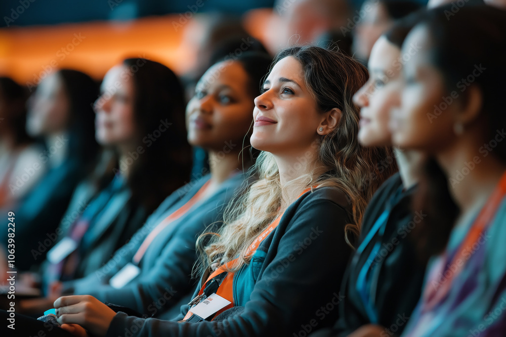 Obraz premium An inclusive technology conference with diverse speakers and attendees, representing different genders and backgrounds.