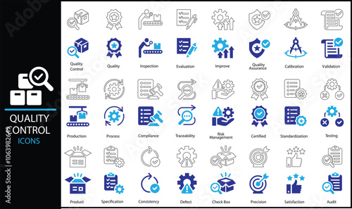 Quality Control Icons, Symbol Set Vector Design Art Illustration.