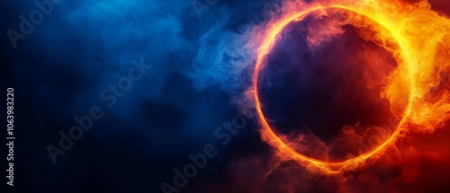A circled fire and smoke against a dark backdrop ..Or, if you prefer to keep it as close to the original as possible:..