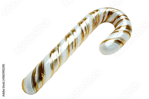 White and gold candy cane on transparent background