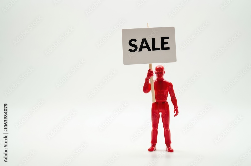 toy man holding a sign with the text (Sale) toy man holding a sign with the text (Sale)