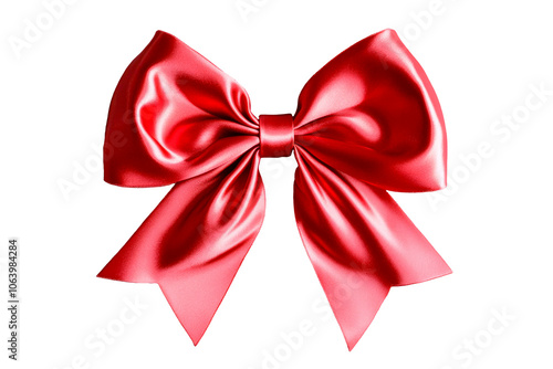 Red satin gift bow on transparent background