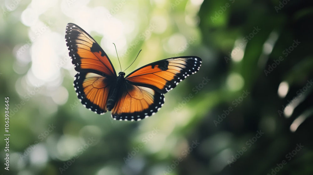 Fototapeta premium Orange Butterfly Flight, Nature Photography, Wings, Macro, Background
