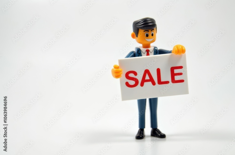 toy man holding a sign with the text (Sale) toy man holding a sign with the text (Sale)