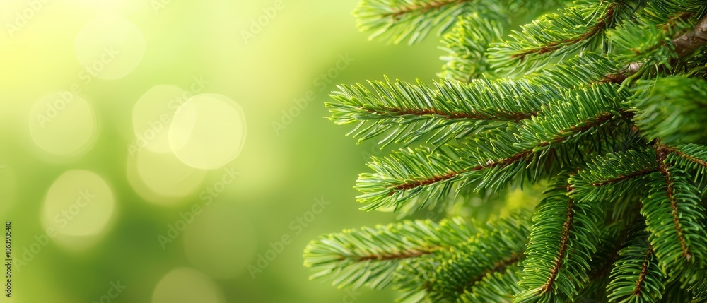 Close-up of a pine tree branch, adorned with verdant leaves Close-up of a pine tree branch, adorned with verdant leaves