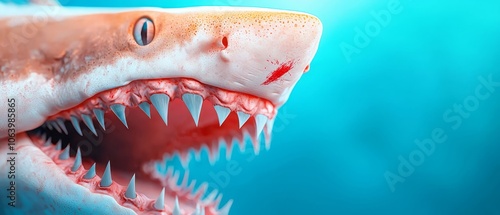  A tight shot of a shark's gaping maw photo