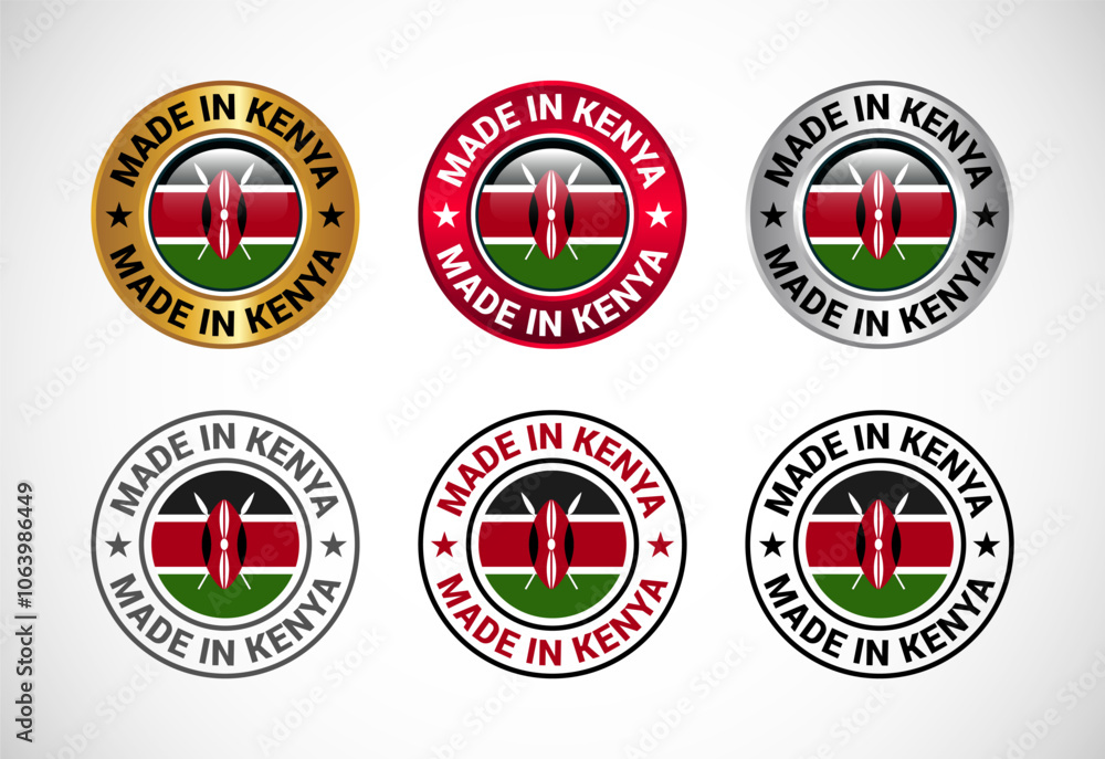 Made in Kenya label icon with flag. Icon set for business, badge, seal, sticker, logo, and symbol Made in Kenya label icon with flag. Icon set for business, badge, seal, sticker, logo, and symbol