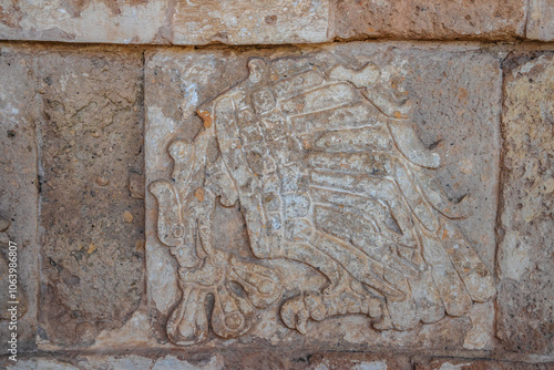 Pre-Hispanic stone engravings with animal figures in the archaeological zone of the pyramids of the Atlanteans, in Tula Hidalgo photo