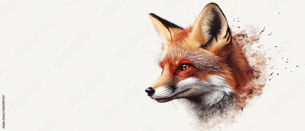 Obraz premium A red fox against a white backdrop ..Or if you prefer:..Red fox drawing on white background