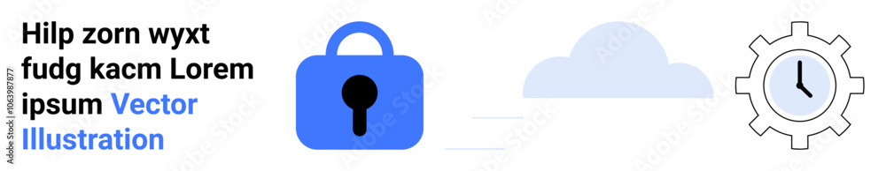 Blue lock symbolizing security, cloud icon for storage, and gear with clock representing settings or time management. Ideal for cybersecurity, data storage, cloud services, IT infrastructure Blue lock symbolizing security, cloud icon for storage, and gear with clock representing settings or time management. Ideal for cybersecurity, data storage, cloud services, IT infrastructure