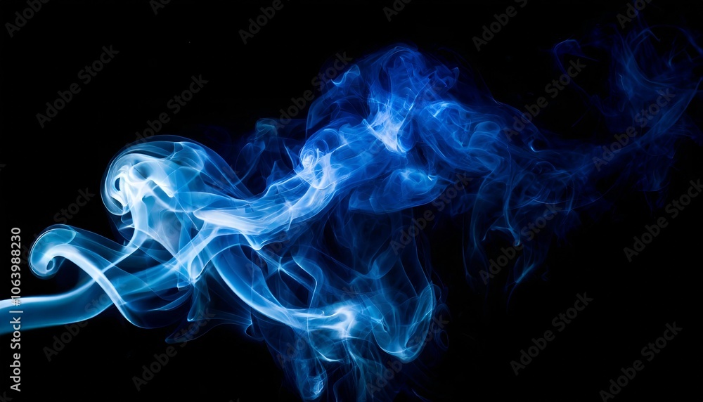 An abstract image of swirling blue smoke patterns on a black background, creating an ethereal and mysterious atmosphere. The intricate, flowing shapes of the smoke capture a sense of movement and dept An abstract image of swirling blue smoke patterns on a black background, creating an ethereal and mysterious atmosphere. The intricate, flowing shapes of the smoke capture a sense of movement and dept