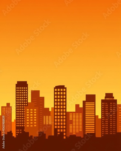 Silhouette of a city skyline at sunset.