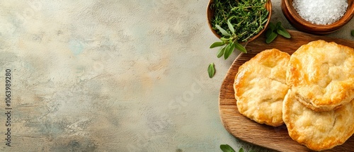 Wallpaper Mural  A wooden cutting board holds three pastries and is adjacent to a bowl of salt ..Or, if you prefer a more conversational tone:.. Torontodigital.ca