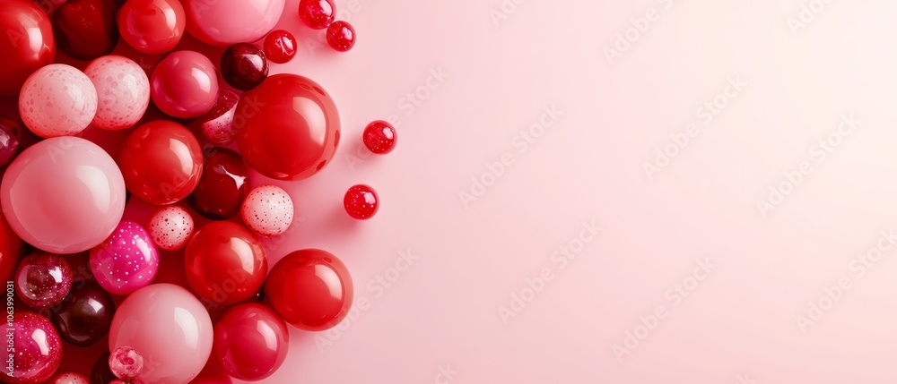 Red and pink balloons fill the pink background Red and pink balloons fill the pink background
