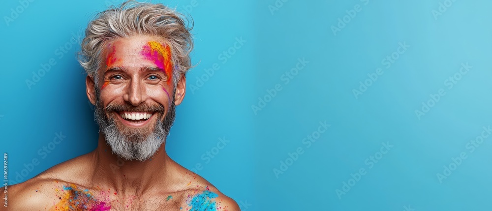 A man with a beard covered in colored powder A man with a beard covered in colored powder