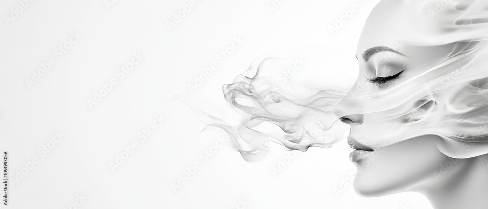 Fototapeta premium A woman's face with smoke coming out of her mouth