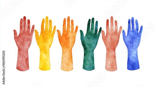 Colorful watercolor hands representing creativity and expression, ideal for art, crafts, or educational themes.