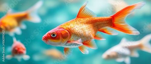 A group of goldfish swimming in an aquarium