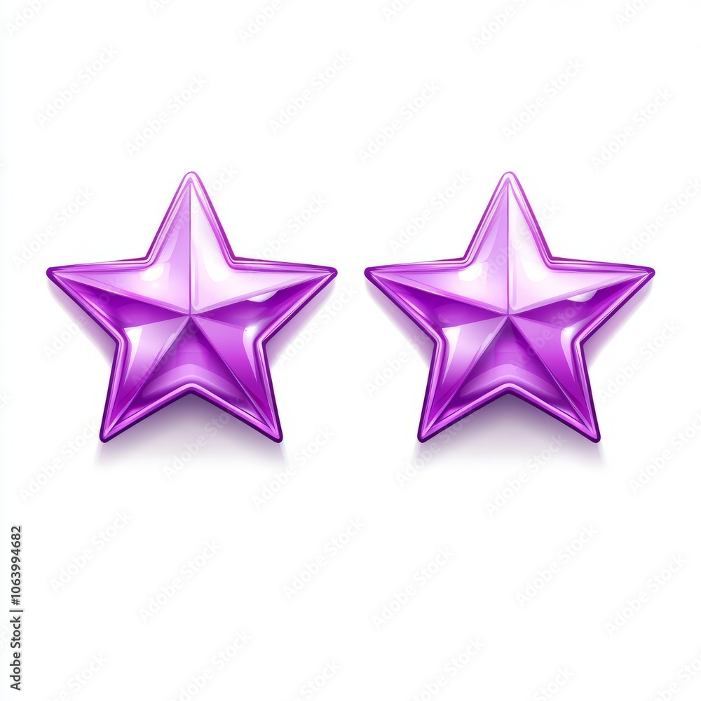Two shiny purple stars on a white background. Two shiny purple stars on a white background.
