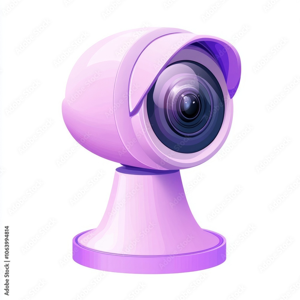 A purple security camera with a wide-angle lens. A purple security camera with a wide-angle lens.