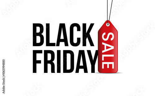 Black Friday banner design with hanging sales tag. black Friday November banner or graphic design. creative black Friday banner with white background discount or deal tag banner design