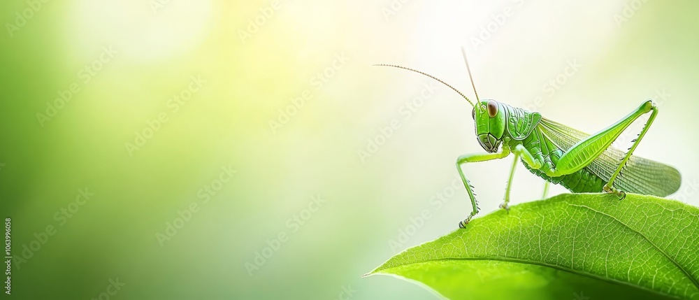 A green grasshopper sitting on top of a green leaf A green grasshopper sitting on top of a green leaf