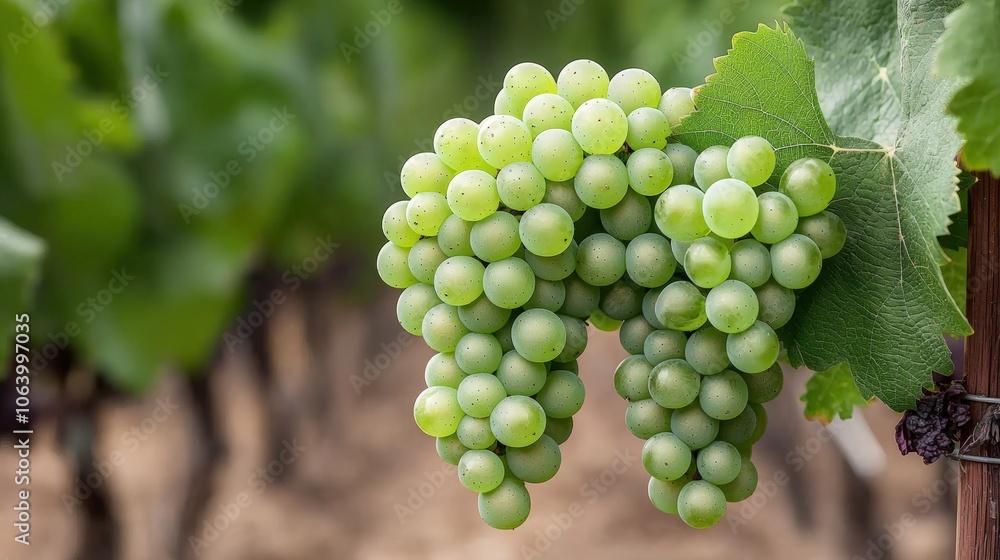 Bunch of green grapes hanging in a vineyard on a summer day Bunch of green grapes hanging in a vineyard on a summer day
