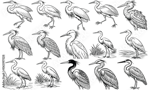 Egret Adult Coloring Page with Detailed Line Art for Stress Relief and Relaxation, Perfect for Adult Coloring Books or Printable Art Therapy, High-Quality, Intricate Bird Design.