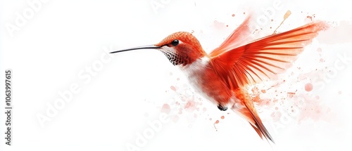 A hummingbird flying through the air with its wings spread