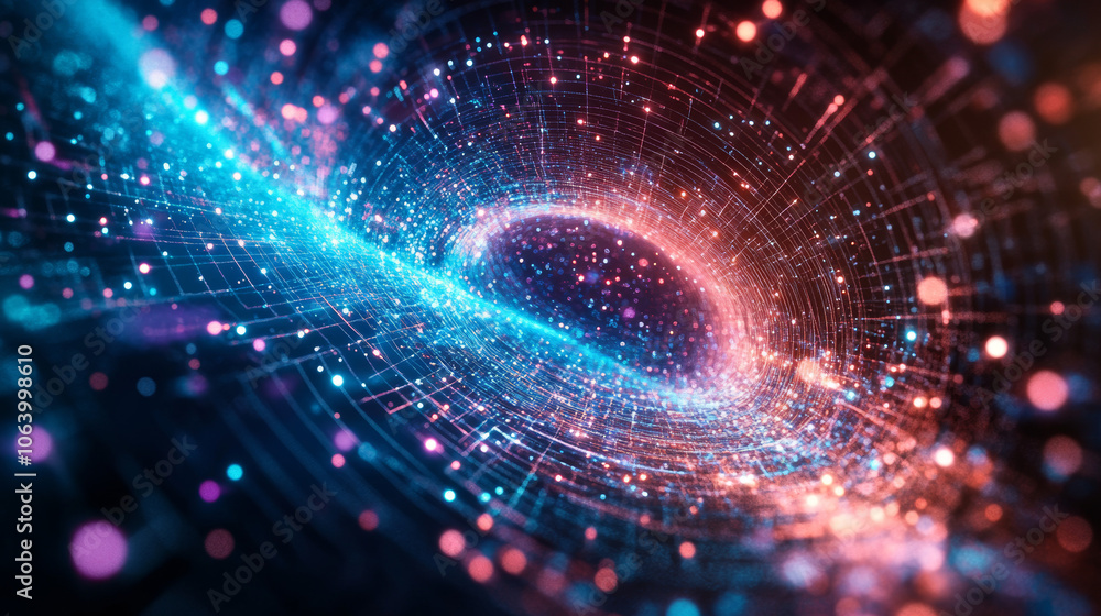Quantum Computing Network: Data Vortex, Digital Tunnel, Abstract 3D Rendering Quantum Computing Network: Data Vortex, Digital Tunnel, Abstract 3D Rendering