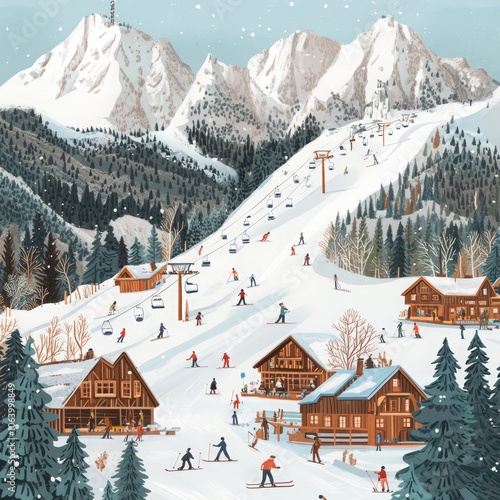 Winter vacation at a ski resort, AI generated