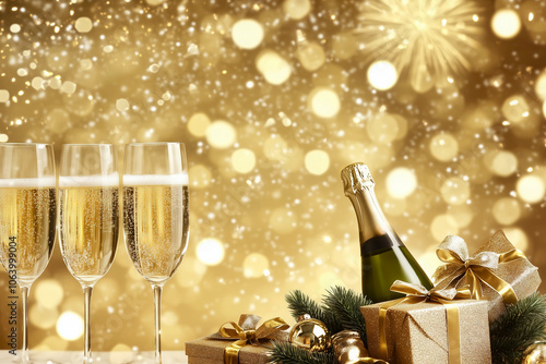 Festive Champagne Celebration Scene with Gifts