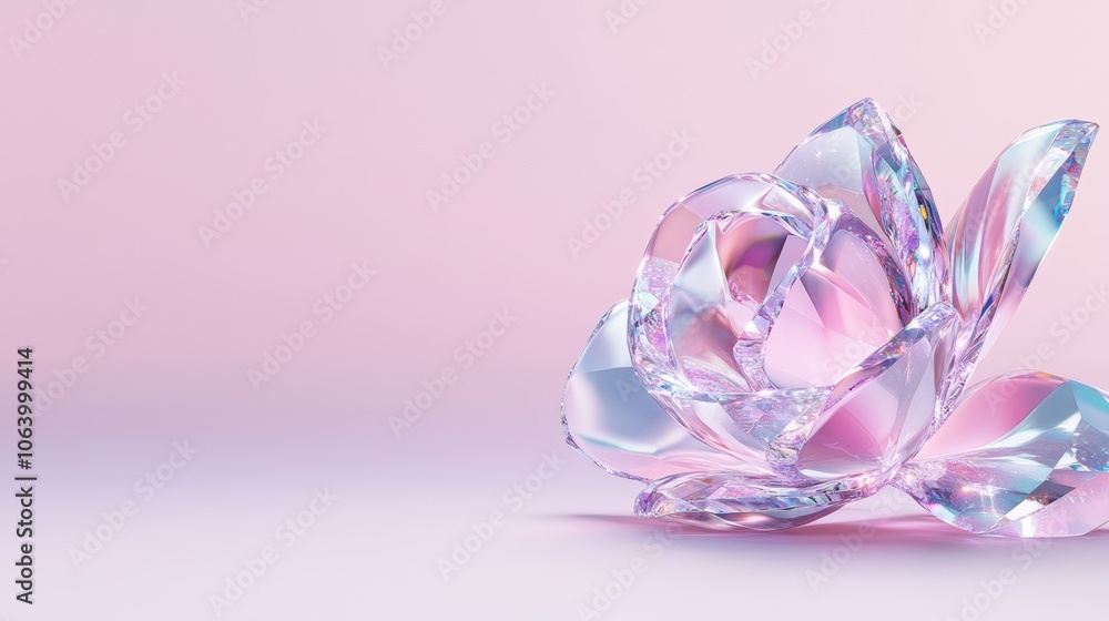 Elegant crystal rose with translucent petals on soft pink gradient background Elegant crystal rose with translucent petals on soft pink gradient background