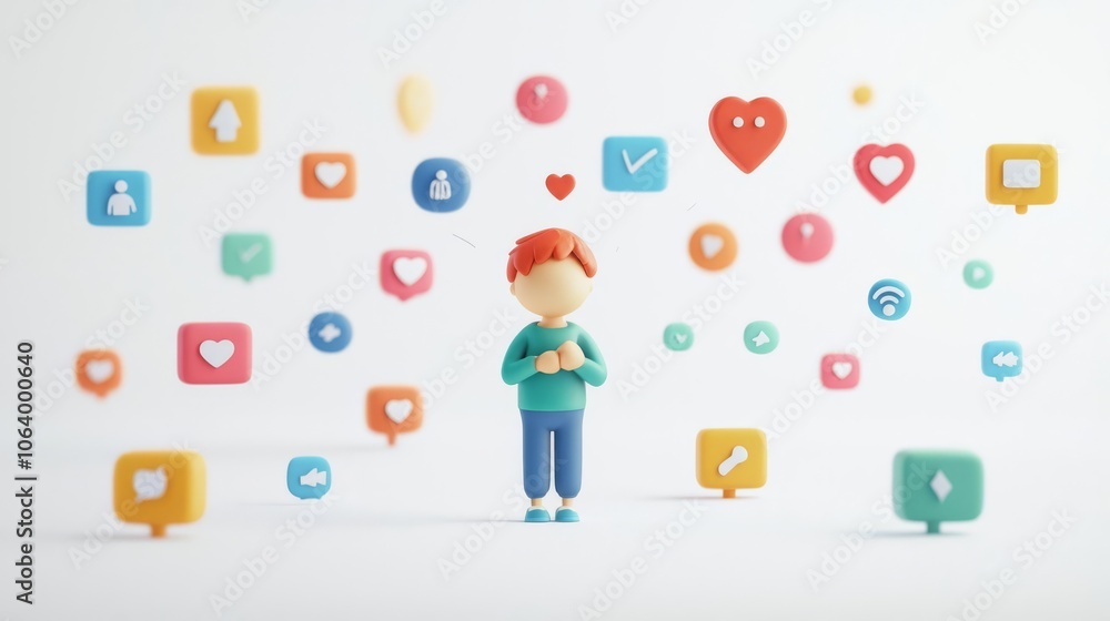 A colorful illustration of a person surrounded by various social media icons, symbolizing digital connection and interaction. A colorful illustration of a person surrounded by various social media icons, symbolizing digital connection and interaction.